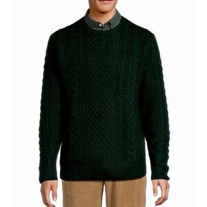Chunky Cable Knit Fisherman Sweater Mens XXL Wool Green Crewneck Fall Winter